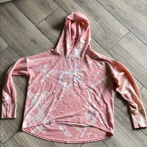 Calvin Klein Pink and White Distressed Tie-Dye Hoodie with Thumb Hole Sleeves